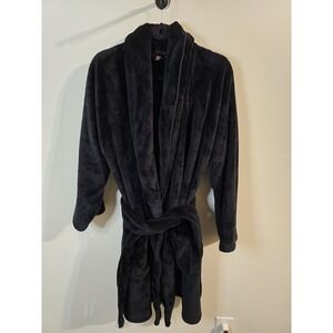 Victoria's Secret Short Robe Plush Embroidered‎ Black Housecoat M/L